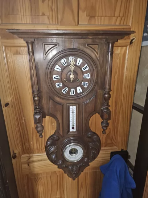Antique Clock With Barometer And Thermometer