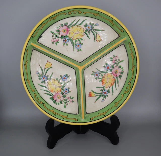 Hand Painted Antique Tri Divided Dish Made By Mori-Machi Moriyama In Japan