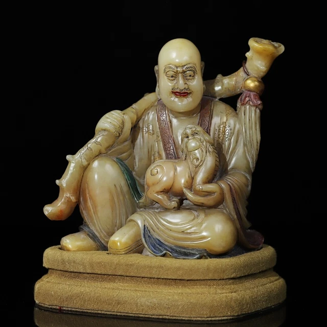 Chinese Exquisite Handmade Lohan carving Shoushan Stone Statue