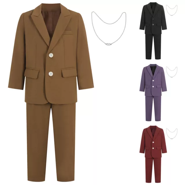 Abito smoking bambini ragazzi gentleman giacca + pantaloni + collana 3 pezzi outfit matrimonio