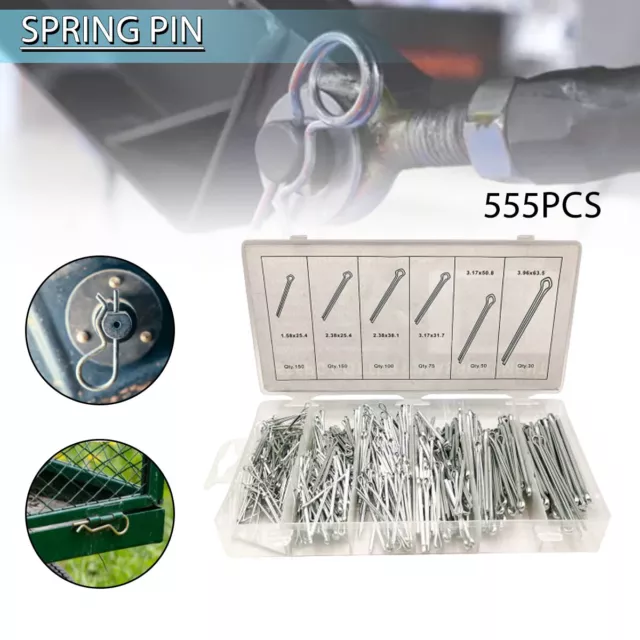 555pc Cotter Pin Assortment Grab Split Fixings Securing Lock Pins Spring Kit y