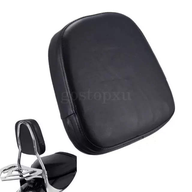 Universal Motorcycle Black Leather Seat Back Bar Backrest Cushion Pad For Harley