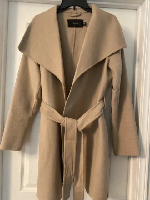 Tahari Ella Double Faced Wrap Coat Beige  Size L