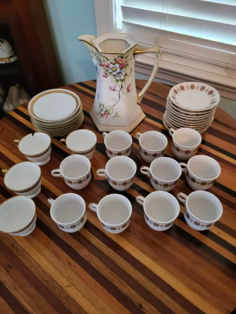 Vintage Napon Chocolate Pot and OKC and Made in China Demitasse Cups and Saucers