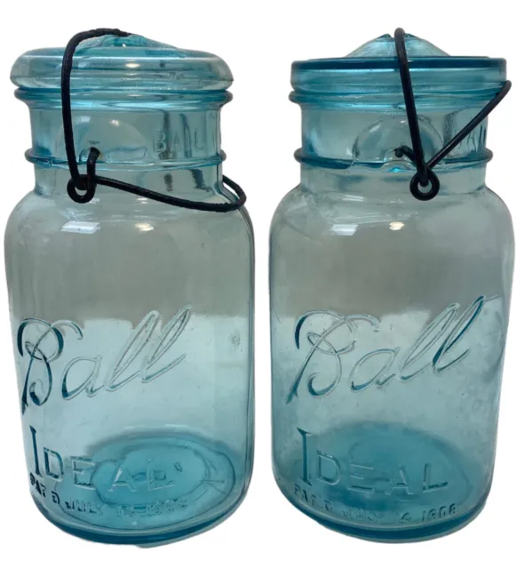 Ball Ideal Blue Glass Quart Canning Jar Wire Bale