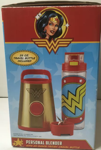 NEUF mini mélangeur sous licence officielle DC Comics Wonder Woman + bouteille de voyage 25 oz 2