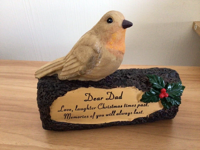 Christmas Robin On Log Memorial Dad Grave Ornaments