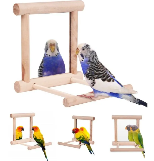Vogelspielzeug Käfig Schaukel Kauen Holzspiegel für Papagei Sittich Conure