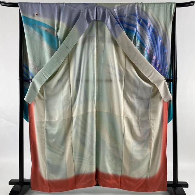 Japanese Kimono FURISODE long sleeves Silk Gold Silver embroidery M about162.5cm 3