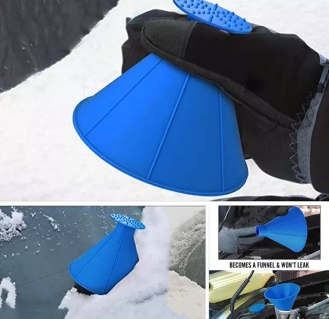 Car Windshield Ice Snow Remover Scraper Tool Magical Shaped Round Funnel Cone UK