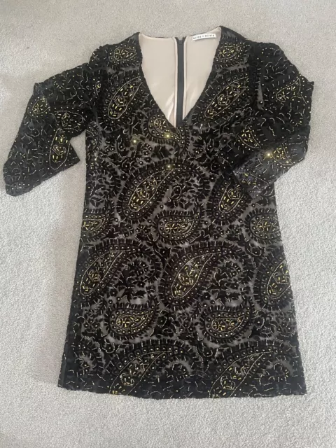  ALICE & OLIVIA Riska Dress Embellished Paisley black  Gold NWT RRP £595 
