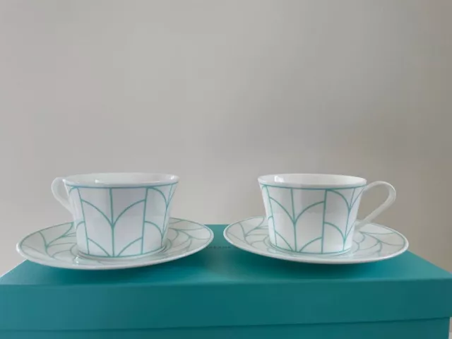 Tiffany & Co. Wheat Leaf Cup & Saucer Bone China Coffee Tea Pair Set White