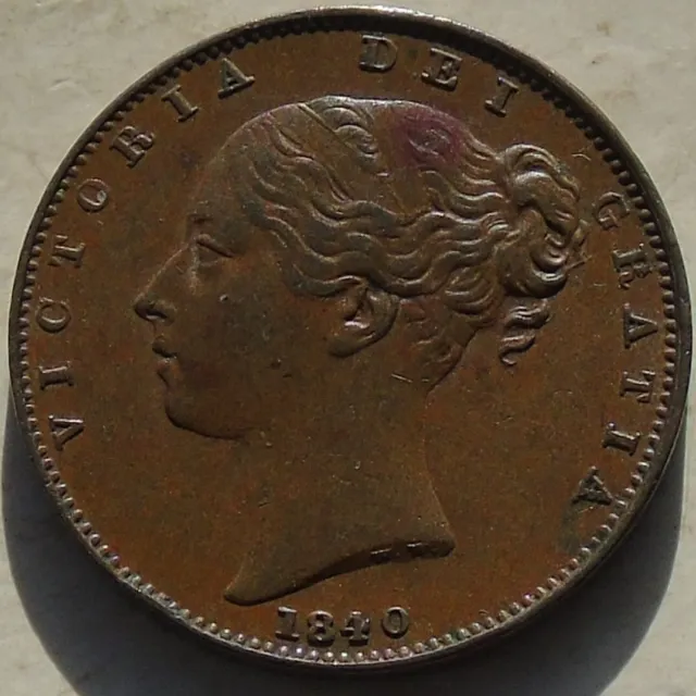 1840 Queen Victoria Young Head Farthing Early Copper Type, V. Nice Detail S3950