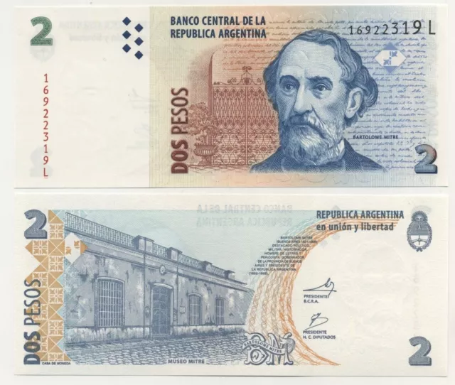 Argentina 2 Pesos ND 2012 Pick 352 UNC Uncirculated Banknote Serial L