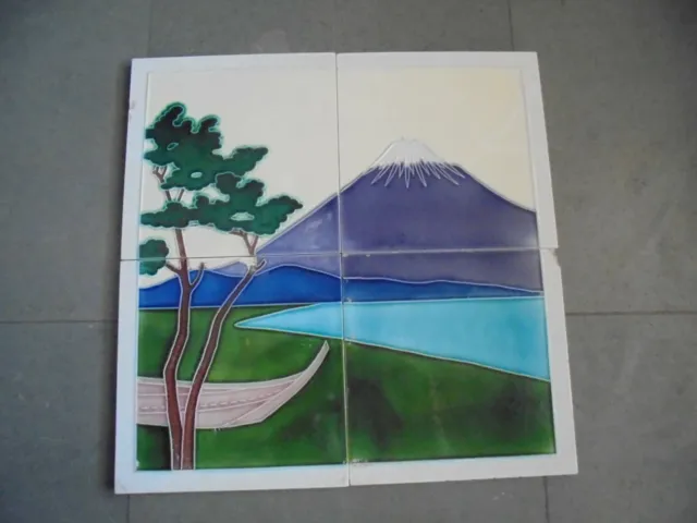 4 Pc Vintage Natural Scenery Design T.S Trademark Ceramic Tiles,Japan