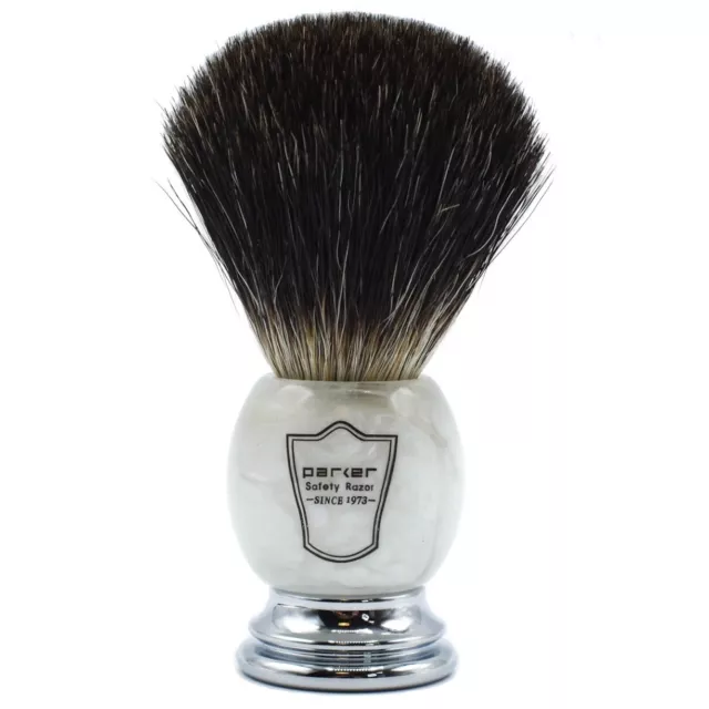 Parker Safety Razor Handmade Premium Black Badger Shaving Brush - Marbled Handle