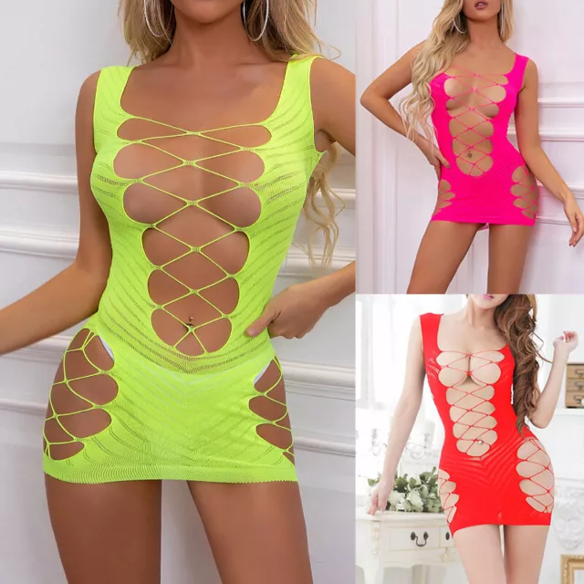 Sexy Donna Rete Lingerie Babydoll Cavo Mini Abito Aderente Clubwear Notte