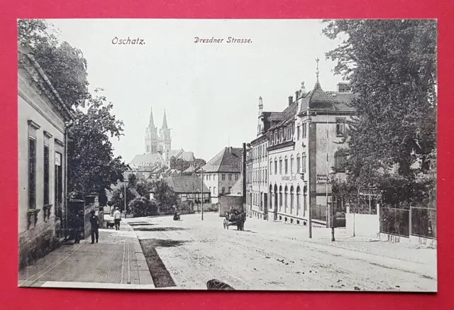 AK OSCHATZ in Sa. um 1910 Blick in die Dresdner Strasse mit Pferdefuhrw. ( 28876