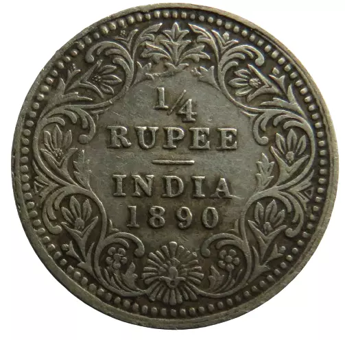 1890 Königin Victoria Indien Silbermünze 1/4 Rupie