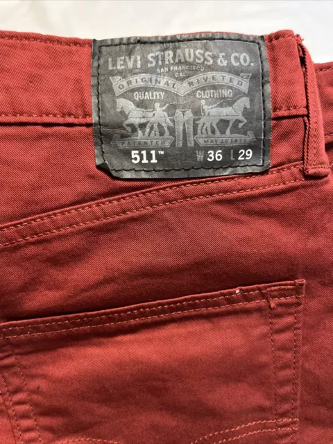 Levis 511 Commuter Jeans Mens 36x29 Red Cycling Green Pocket Gusseted Reflective 3