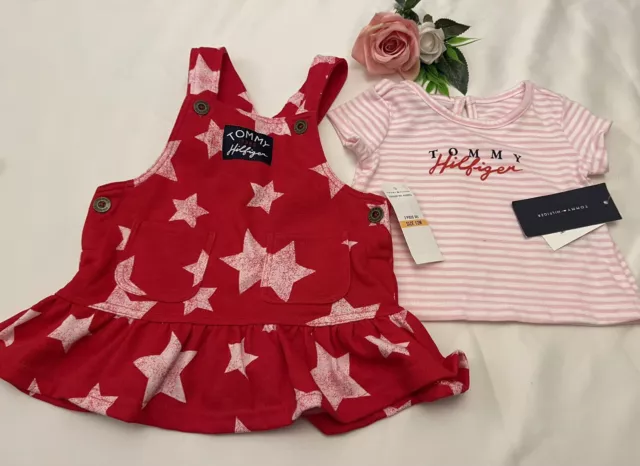 BNWT Baby Girls Tommy Hilfiger Dungaree Outfit Set Age 12 Months