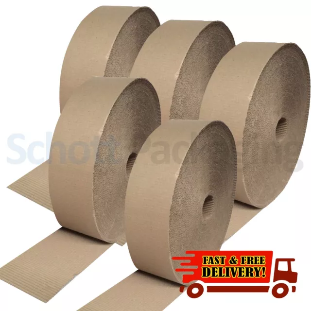 5 x 300mm x 75M CORRUGATED CARDBOARD PAPER ROLL 375M TOTAL METRES