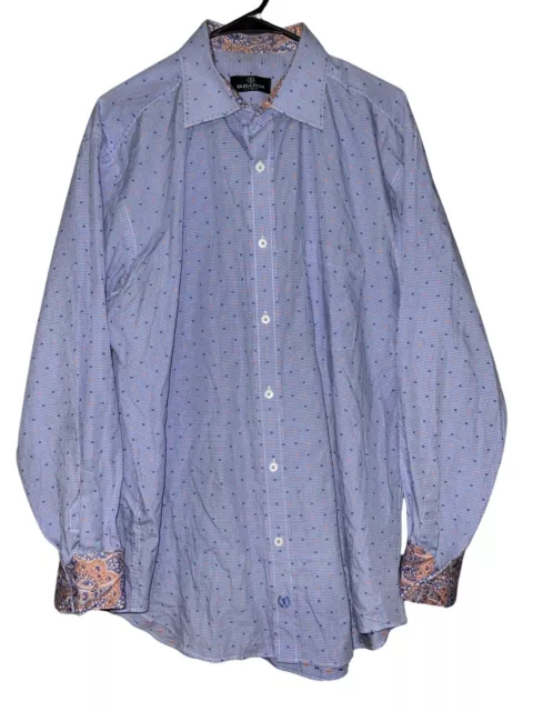 Bugatchi Mens XL Button Up Shirt Paisley Flip Cuff Blue Textured Dress Shirt 2