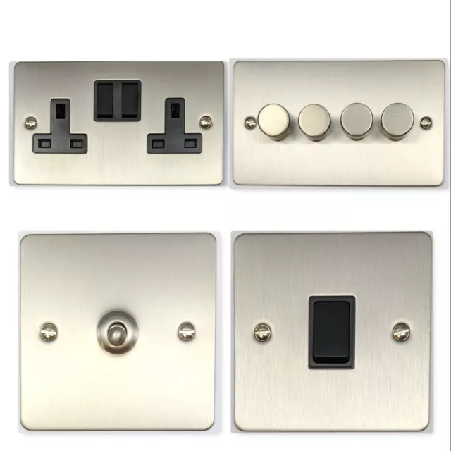 Flat Plate Brushed Stainless Steel FSSB Light Switches, Plug Sockets, Dimmers