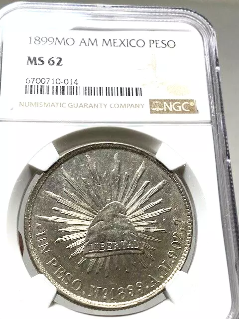 1899 Mo AM Mexico Liberty Cap Peso, NGC MS-62