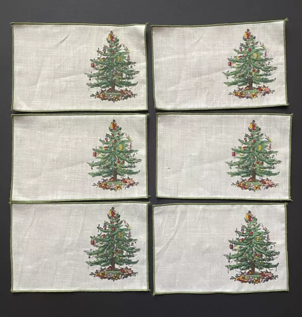 SPODE Linen CHRISTMAS TREE Cocktail Napkins Set of 6 LOVELY!