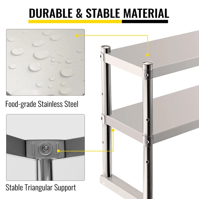 VEVOR Stainless Steel Commercial Wide Double Overshelf 60"X12" for Prep Table 2