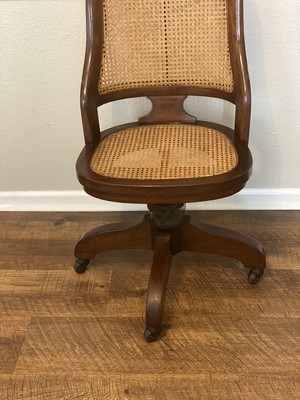 Antique chair cane wood banker lawyer desk office rolling, swivel, adjustable 10