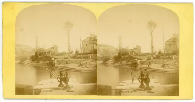 Stereo, France, Riverfront Landscape to Identify, circa 1880 Vintage Ster