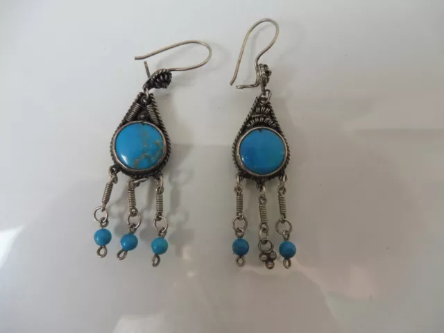 Beautiful, old earrings, earrings, 950 silver with turquoise