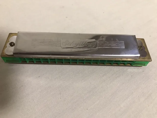 Vintage Schylling Classic 16 Hole Harmonica - Green Sides