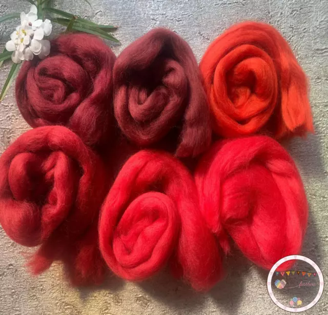 Heidifeathers® Merino Wool Tops / Roving - 'Ravishing Reds' - Felting Wools