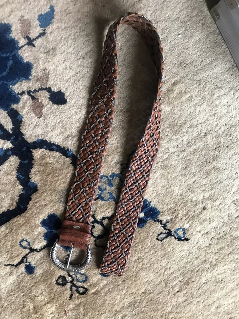 Vintage NANNI Men's Basket Weave Western Casual Leather Brown Belt Made in Italy