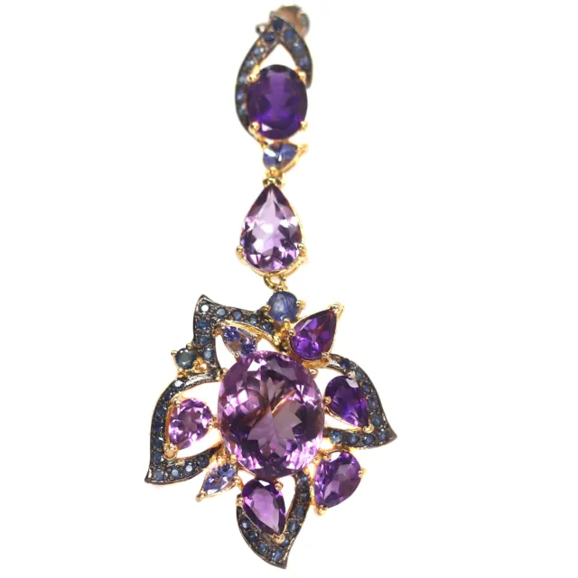 13 X 16 Mm. Rose & Violet Améthyste Saphir Tanzanite Broche 925 Argent Sterling