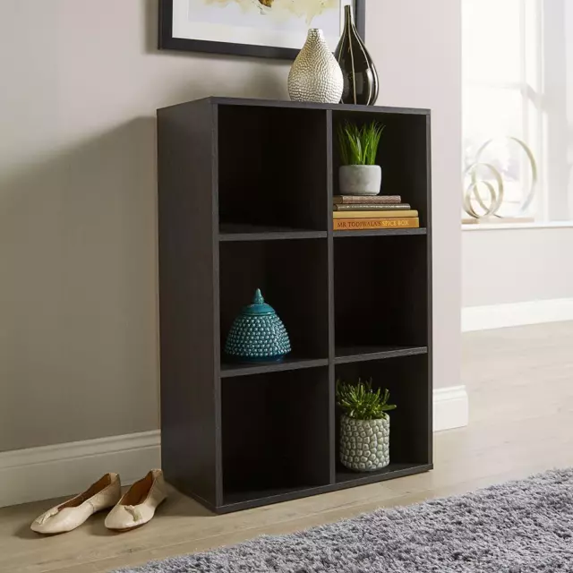 Storage Cube 6 Shelf Bookcase Wooden Display Unit Organiser Black Furniture 3