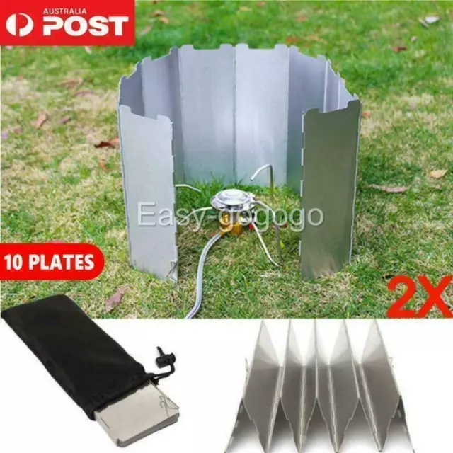 2x 10plates Aluminum Stove Wind Shield Camping Cooker BBQ Gas Screen Foldable AB