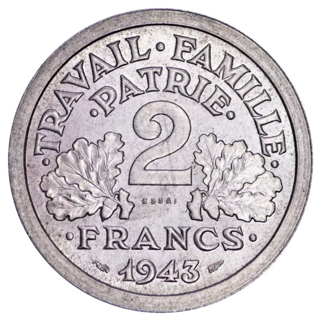 France 2 francs 1943 ESSAI Bazor FDC Aluminium pièce de monnaie française