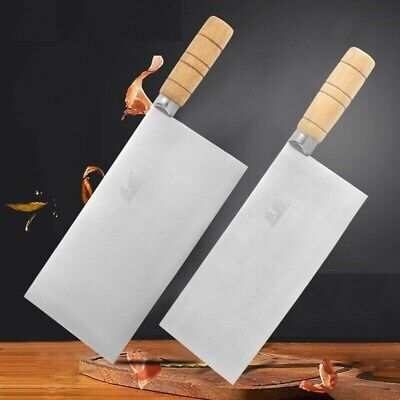Cleaver Knife Stainless Steel Wood Handle Chef Slicing Beef Butcher Cut Nakiri L