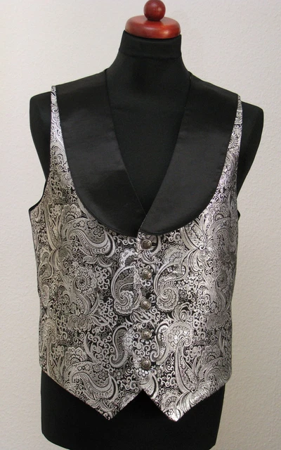 Gilet in broccato con colletto argento nero gilet veneziano rococò barocco vampiri