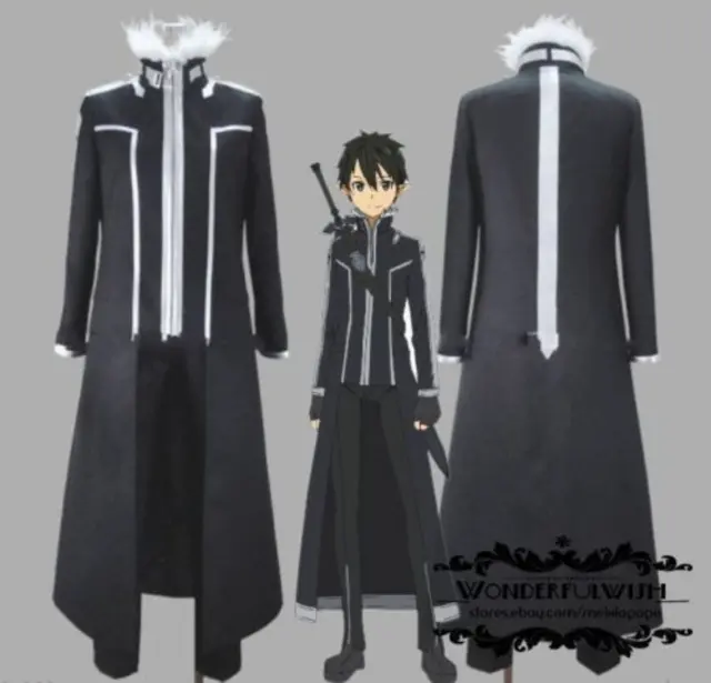 SAO Sword Art Online Kirito uniforme nera costume cosplay trincea Halloween