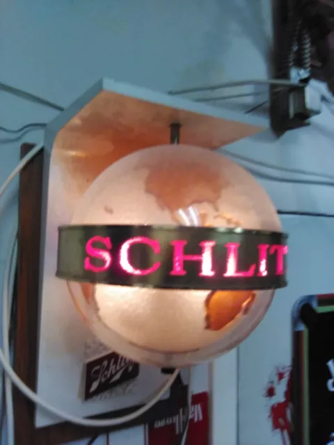 VTG 1960s OLD SCHLITZ BEER MOTION SIGN ROTATING SPINNING LIGHT UP WORLD GLOBE