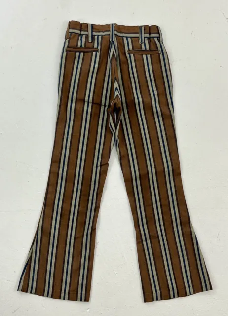VTG 60s 70s Boys Flare Leg Pants Striped Blue Brown Hippy Groovy Costume 22x25
