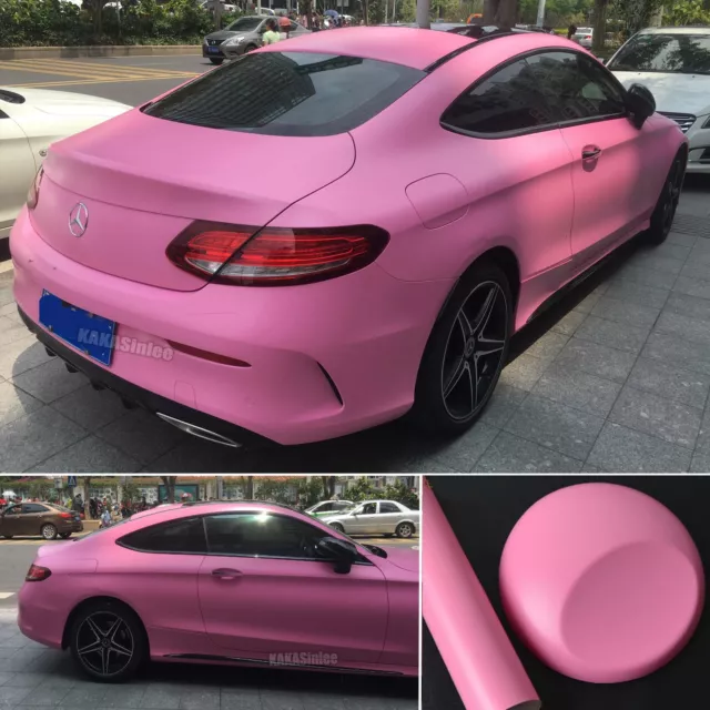 Stretch Car Flat Metal Matte Vinyl Wrap Film Sheet Sticker Bubbles Free Pink AM