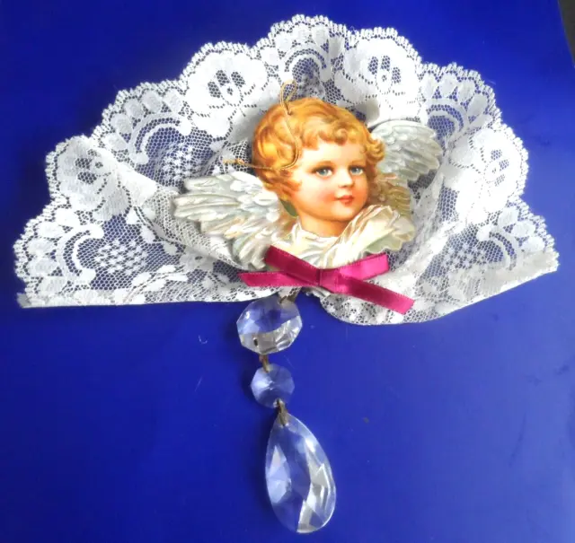Victorian Style Ornament - HAND MADE USING CHERUB DIE CUT, LACE & VINTAGE PRISM