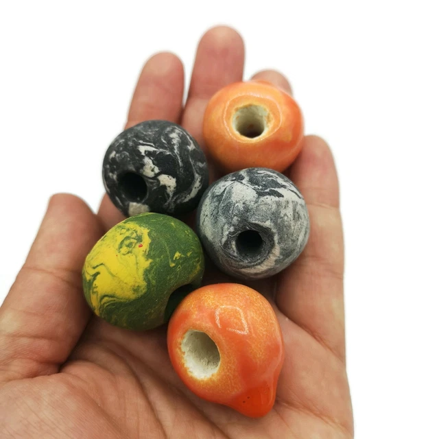 6Pc Round Ceramic Macrame Beads, Handmade Assorted Clay Beads For Jewelry Making