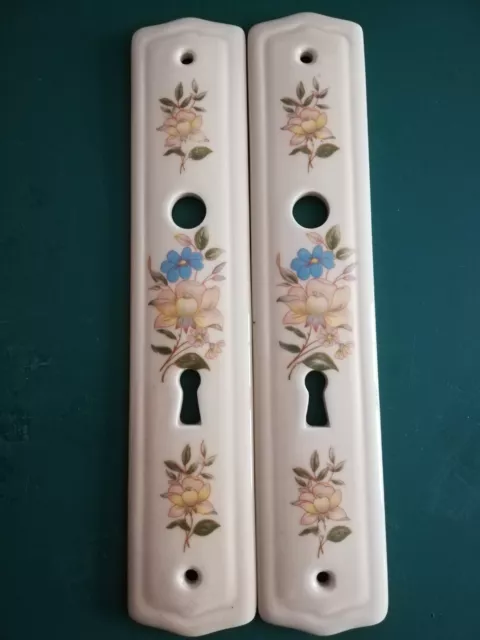 lot de 2 plaques de propreté porcelaine de limoges déco porte serrure fleurs